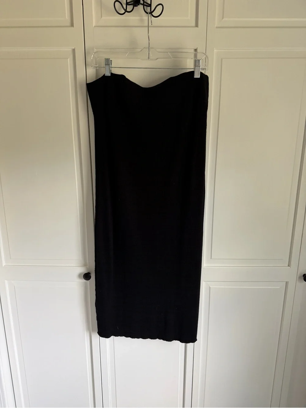 Free People Golden Hour Black Ribbed Midi Pencil Skirt with Side Slit